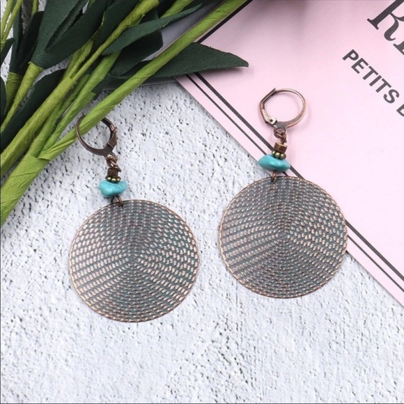 Bohemian claw hook mandala tribal patina earrings - Picture 6 of 7